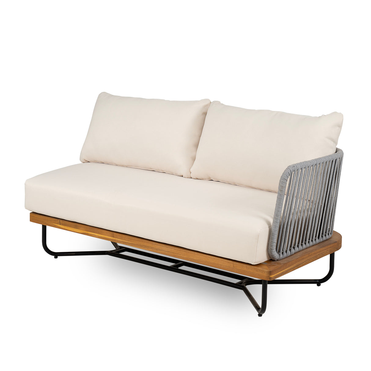Lucca Outdoor 6 Seaters Acacia Wood and Rope Woven Patio Conversation Set