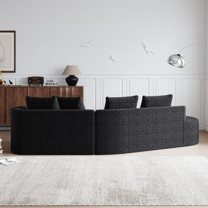 Upholstered Oversized Sectional Sofa, 4 Seater Extra Deep & Wide Seat Curved Cloud Couch With 4 Throw Pillows, Free Combination Living Room - Black