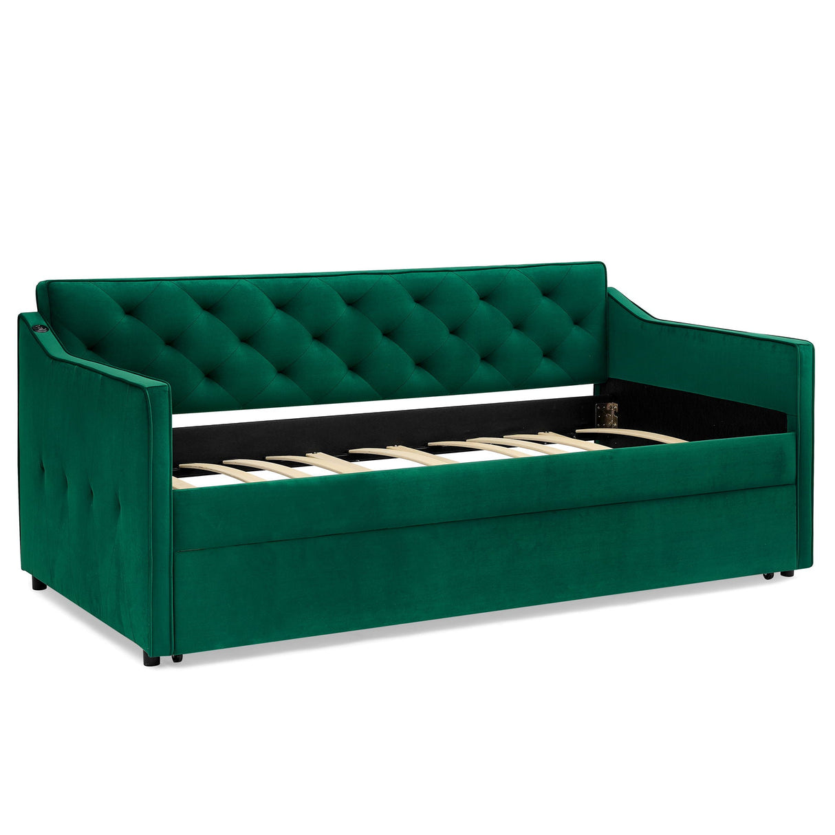 Daybed With Pop Up Trundle And USB Charging Armrest