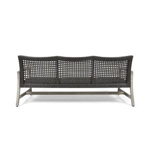Outdoor Acacia Wood Wicker 3-Seater Sofa, Patio Furniture Conversation Set for Backyard