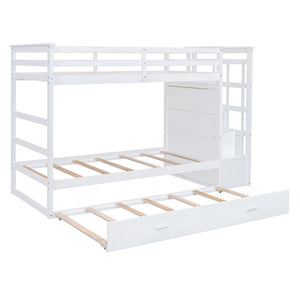 Twin Over Twin Bunk Bed With Trundle And Staircase - White