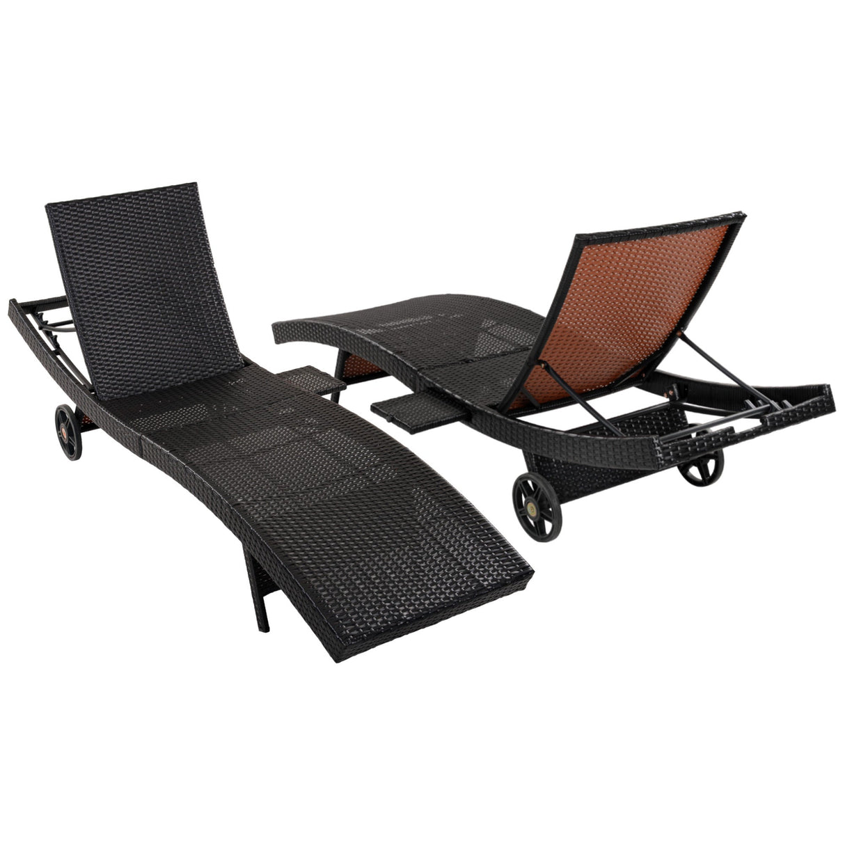 K&K 80'' Patio Wicker Chaise Lounge Chairs Set of 2