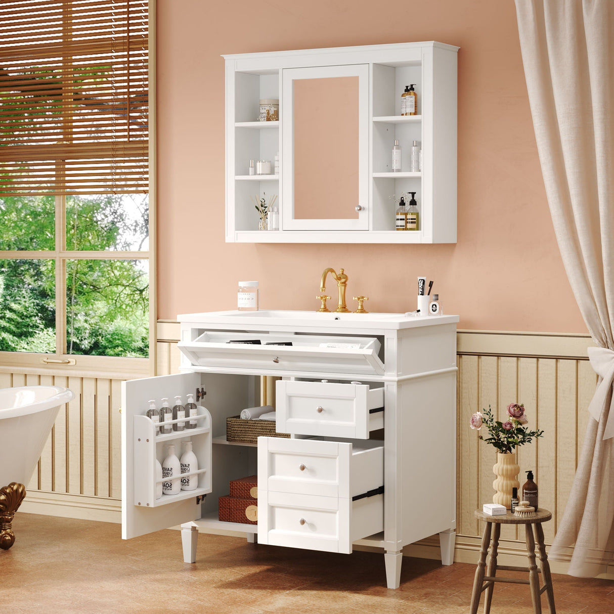 Bathroom Vanity With Top Sink, Storage Cabinet With Mirror