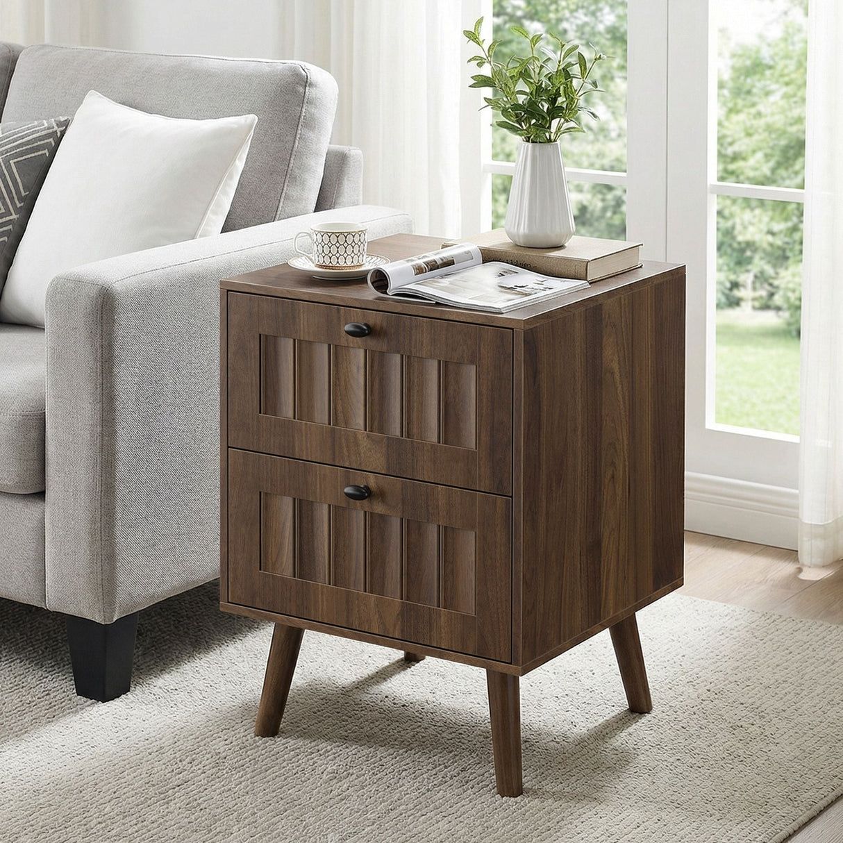 Double Drawer Bedside Table (Set of 2) - Walnut
