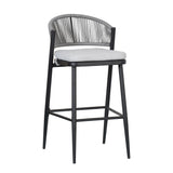 Outdoor 30.25' Bar Height Metal Frame Counter Stools with Scallop-shaped Backrest & Water-resistant CushionsSet of 2Matte Black