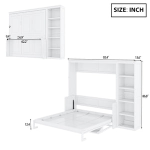Murphy Bed with Desk and Bookshelf - Solid Pine, Full & Queen Sizes