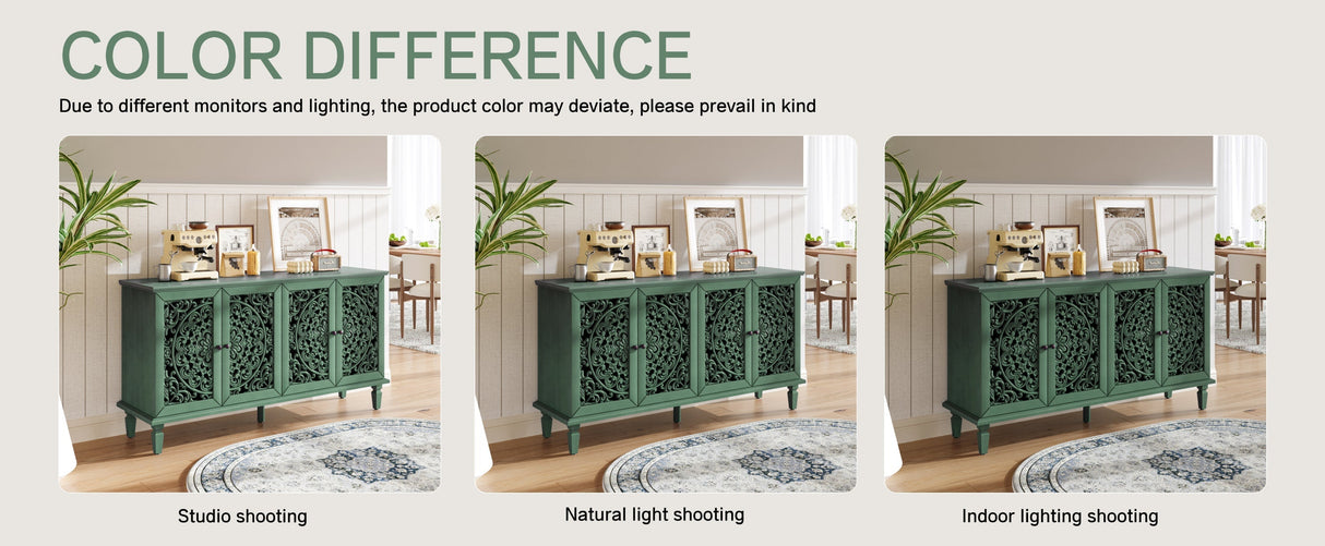 60' Antique Buffet Cabinet with Floral Carvings