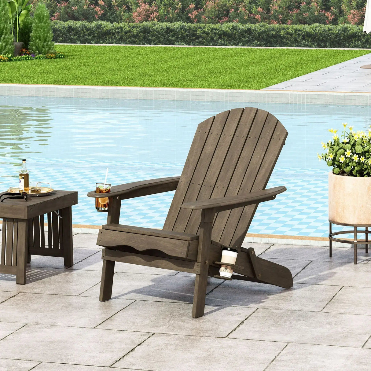 Zenithia - Outdoor Foldable Adirondack Chair With 2 Cup Holders