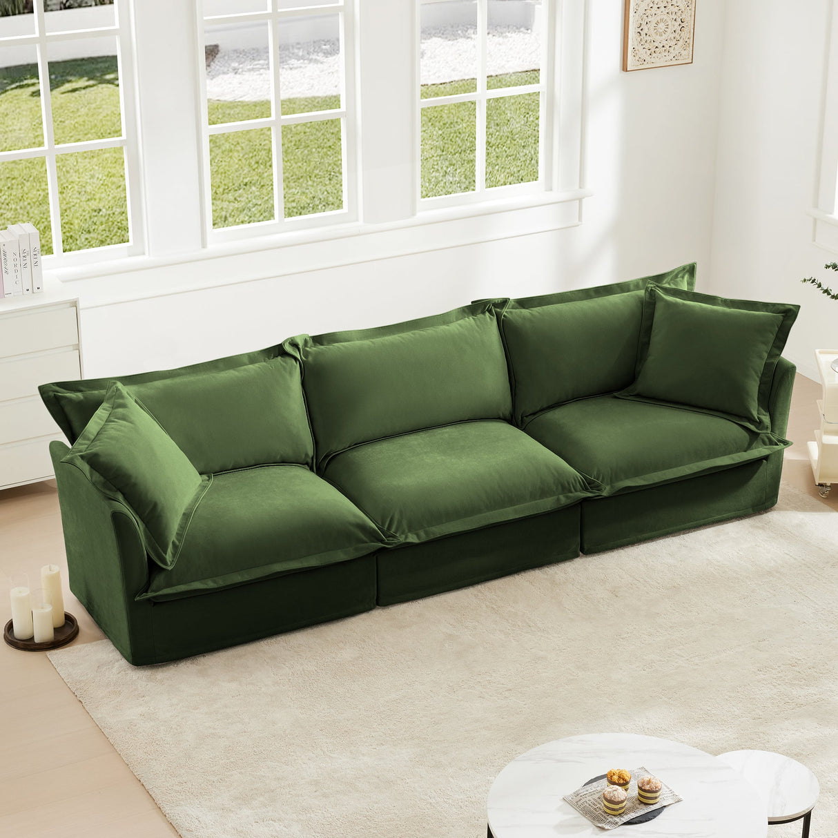 Modern Slipcovered 3-Seater Sofa with Chenille Fabric