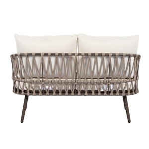 4 Piece Outdoor Patio Furniture Set, Metal Chairs With Woven Rope U Shaped Backrest
