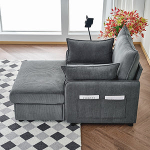 Comfy Corduroy Oversized Chaise Lounge Chair with Ottoman and Storage