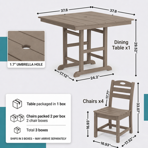 Antique Wood Color HDPE 5-Piece Outdoor Patio Dining Set