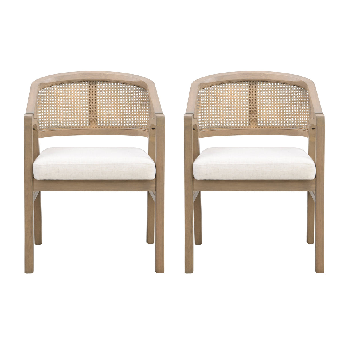Wooden Frame Dining Chair with Rattan Back, Set of 2