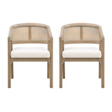 Wooden Frame Dining Chair with Rattan Back, Set of 2