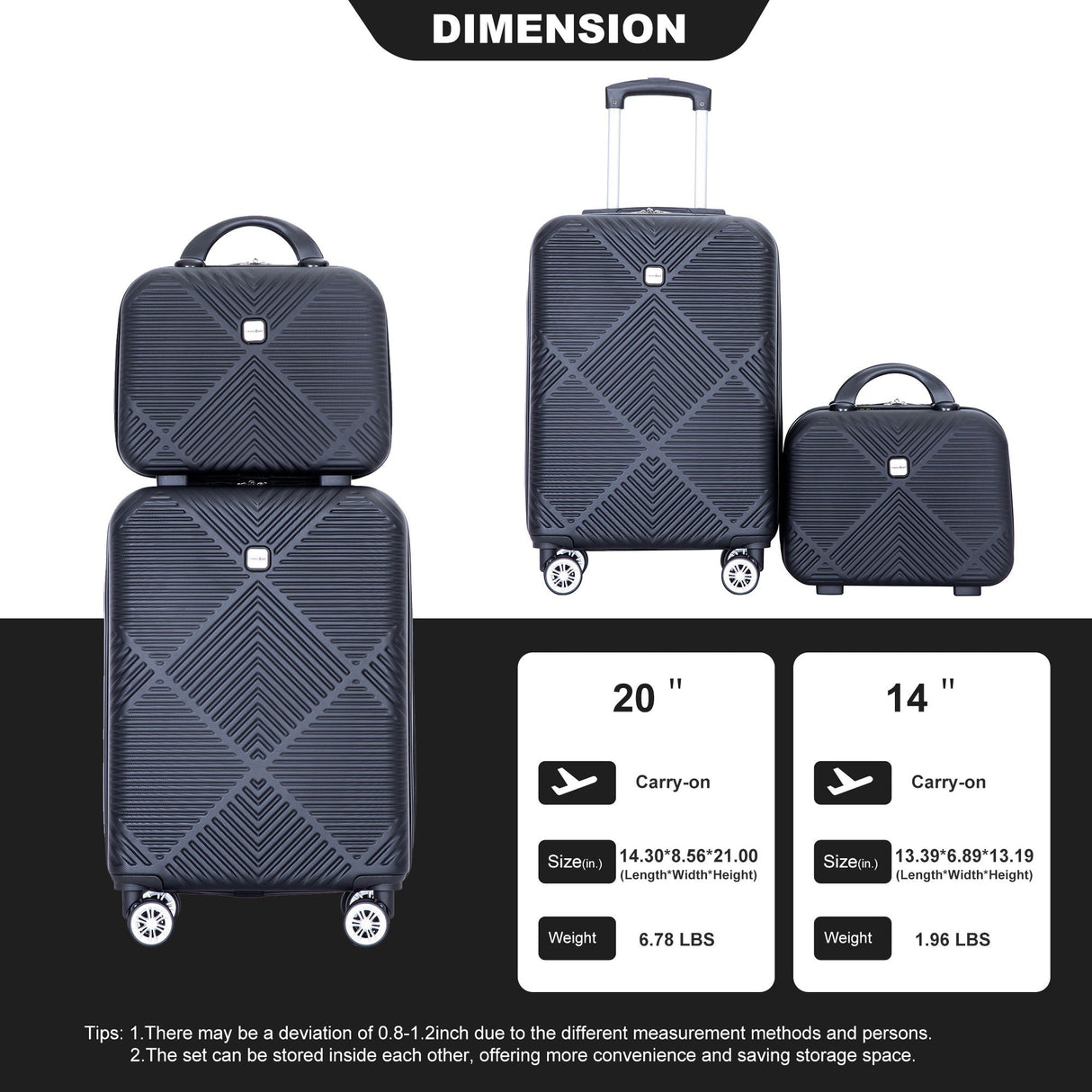 2 Piece Luggage Sets Lightweight Suitcase, Spinner Wheels