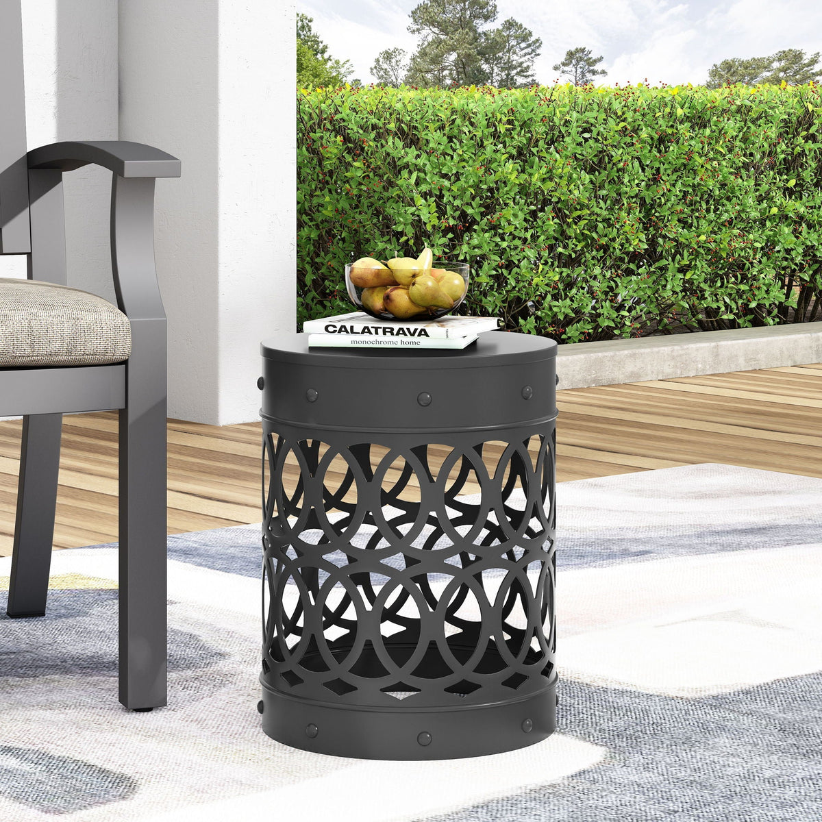 Outdoor Metal Large End Table, Modern Design