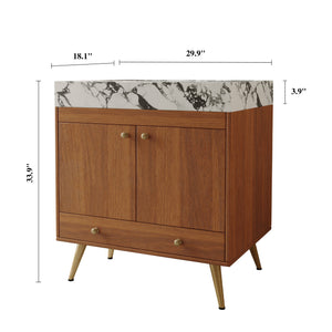 Mid-Century Free-Standing Bathroom Vanity with Faux Marble Top
