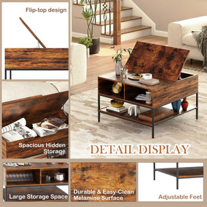 Flip-Top Coffee Table With Storage Lift-Top Design With Hidden Compartment - Black