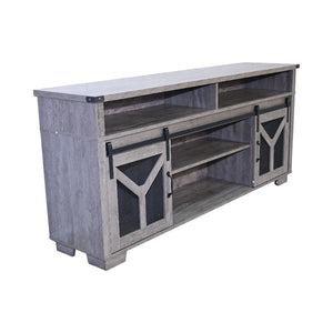 65.3" TV Stand with LED Light Strips and Iron Mesh Barn Door