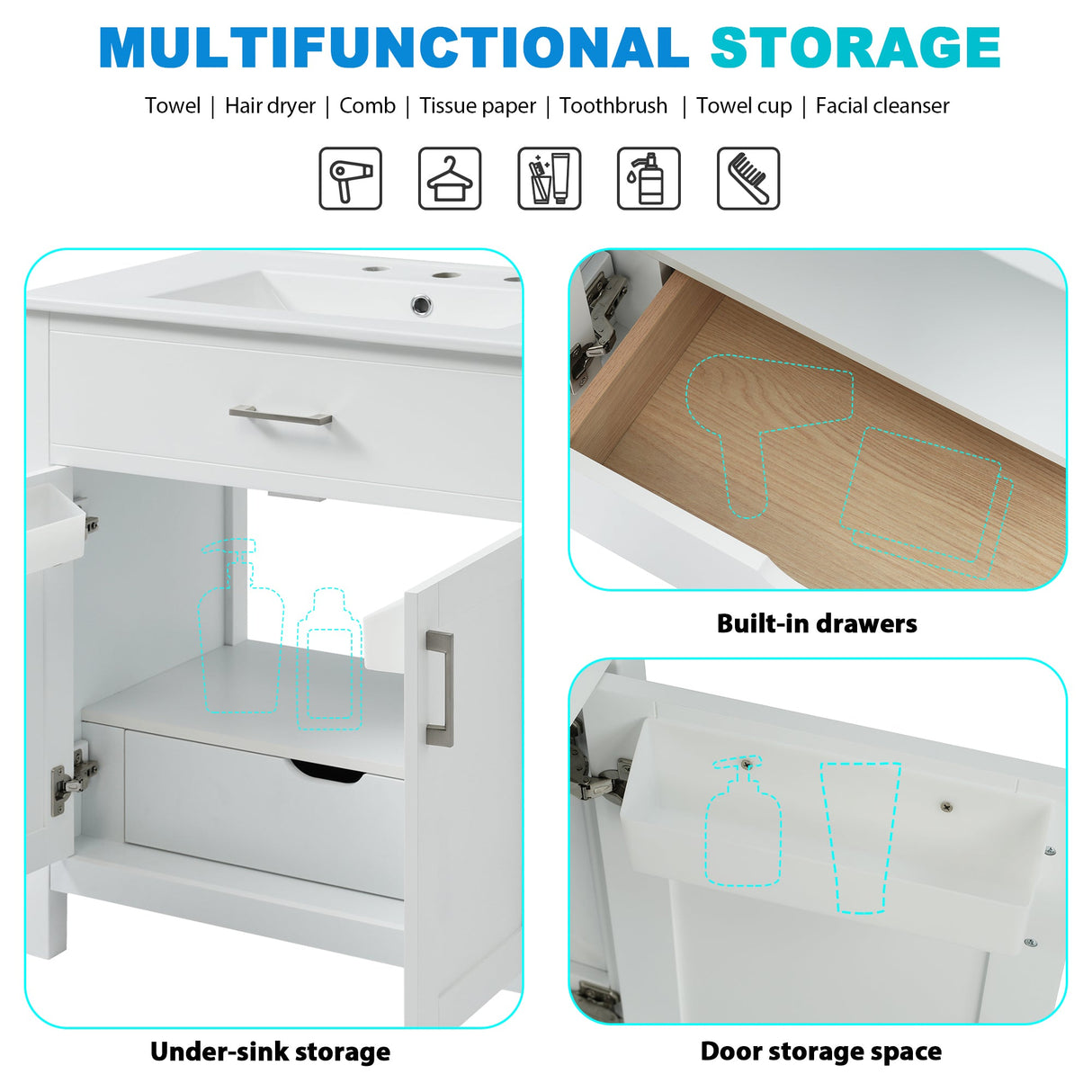 30-Inch Bathroom Vanity with Ceramic Sink and Ample Storage