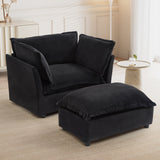 Modern Armchair Sofa 47" Cozy Upholstered Sofa Chair with Movable Ottoman