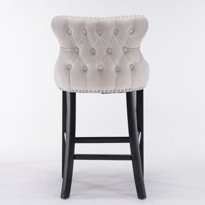 Contemporary Upholstered Wing-Back Barstools With Button Tufted Decoration And Wooden Legs, And Nailhead Trim, Leisure Style Bar Chairs, Bar Stools (Set of 2)