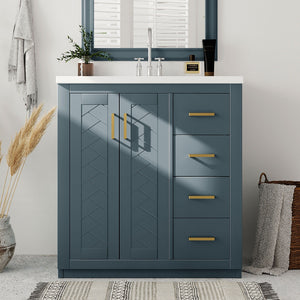 Bathroom Vanity with Ceramic Sink and Storage Cabinet - Dark Green, White, Black, or Blue