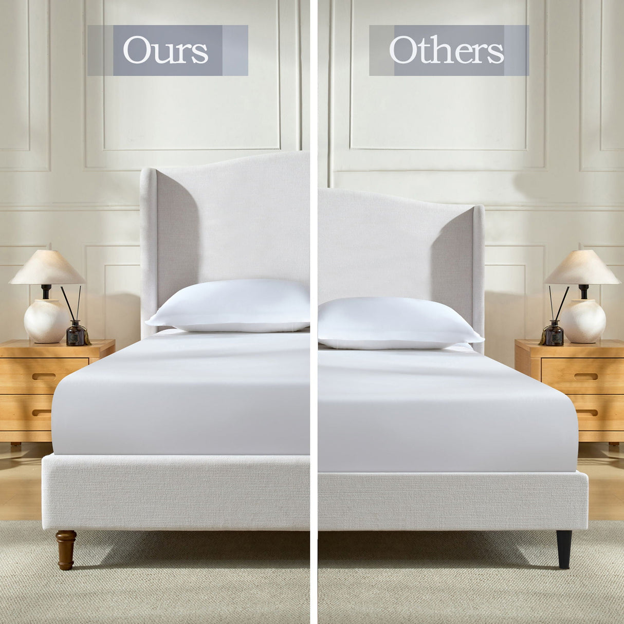 Hannah - Upholstered Wingback Bed Size / Tall Headboard Upholstered King Bed / Premium Textured Look / Minimalist Designs / No Box Spring Needed
