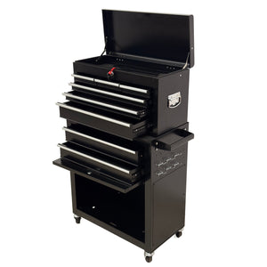 8‑Drawer High‑Capacity Rolling Tool Chest, 2‑in‑1 Detachable Top Box,Metal Tool Storage Cabinet with Drawer Liners, Lockable Wheels &  Side Hooks, Heavy‑Duty Tool Cart for Garage Workshop‑Black