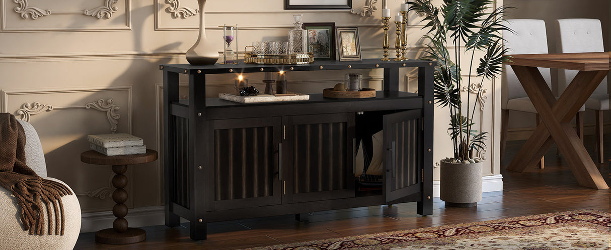 U_Styled 55.1'' Pine Wood Buffet Cabinet with 3-Door Storage