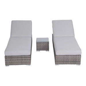 3 Piece Chaise Lounge Set With Adjustable Reclining - Gray Mix