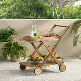 Riviera Bar Cart Natural Stained Acacia Wood Mobile Bar Cart