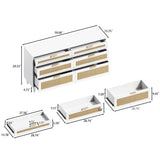 White Rattan Dresser with 6 Drawers, Metal Handles & Wood Legs