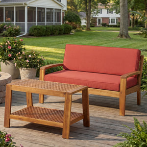 2-Piece Outdoor Teak Acacia Wood Conversation Set