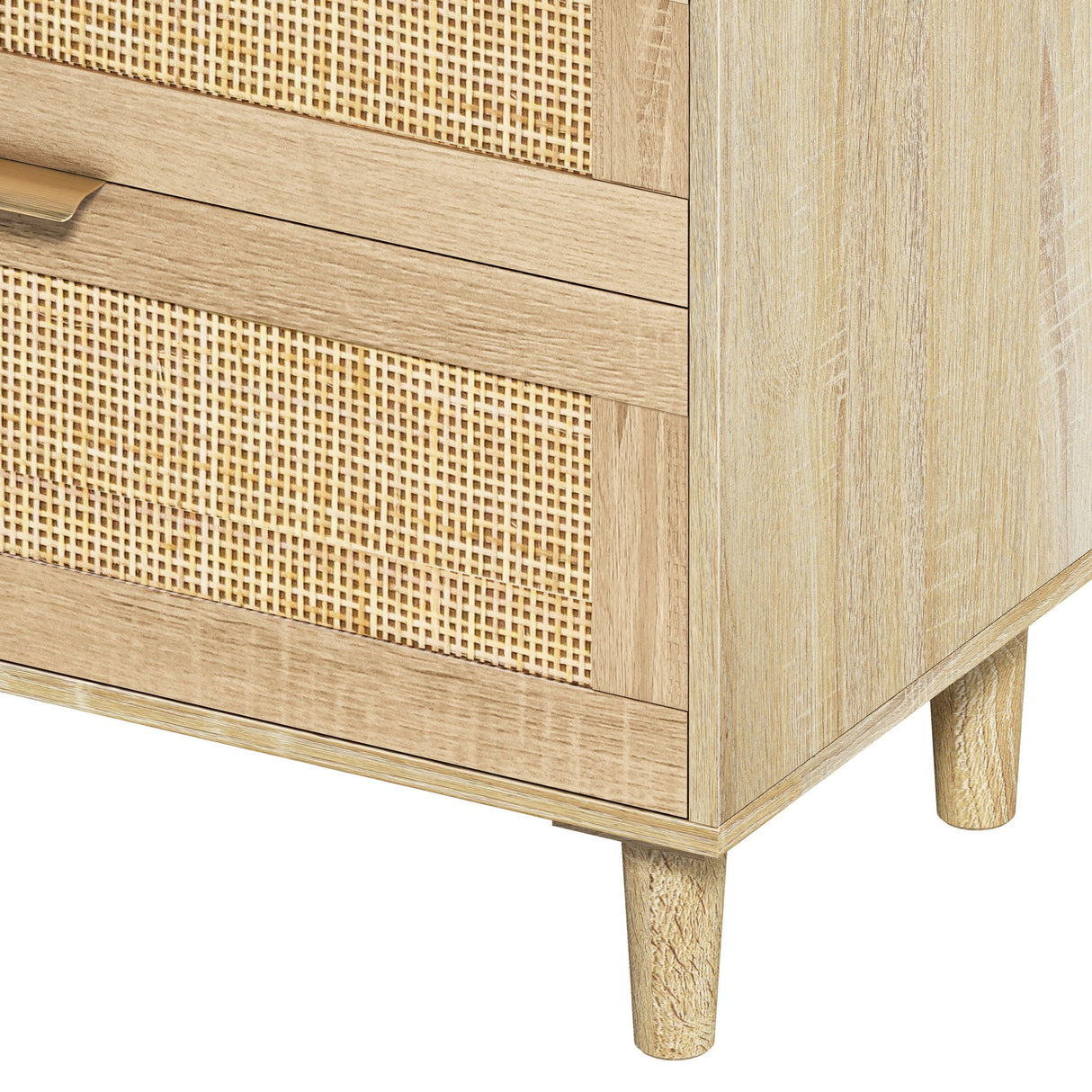 Rattan Dresser With 6 Drawers, Wooden Legs & Metal Handle