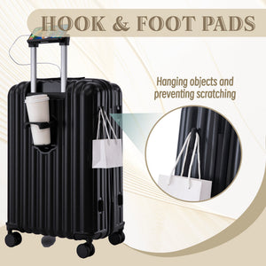 ABS Spinner Wheel Luggage Carry On Suitcase with Cup Holder and USB Port