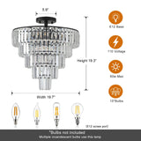 20' Black Crystal Chandelier Ceiling Light, Modern Luxury 10-Light Flush Mount