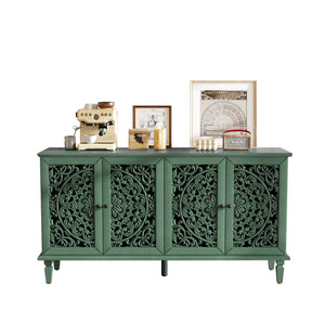 60' Antique Buffet Cabinet with Floral Carvings