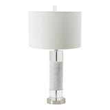 Sculpted Marble & Crystal Cylinder Table Lamp