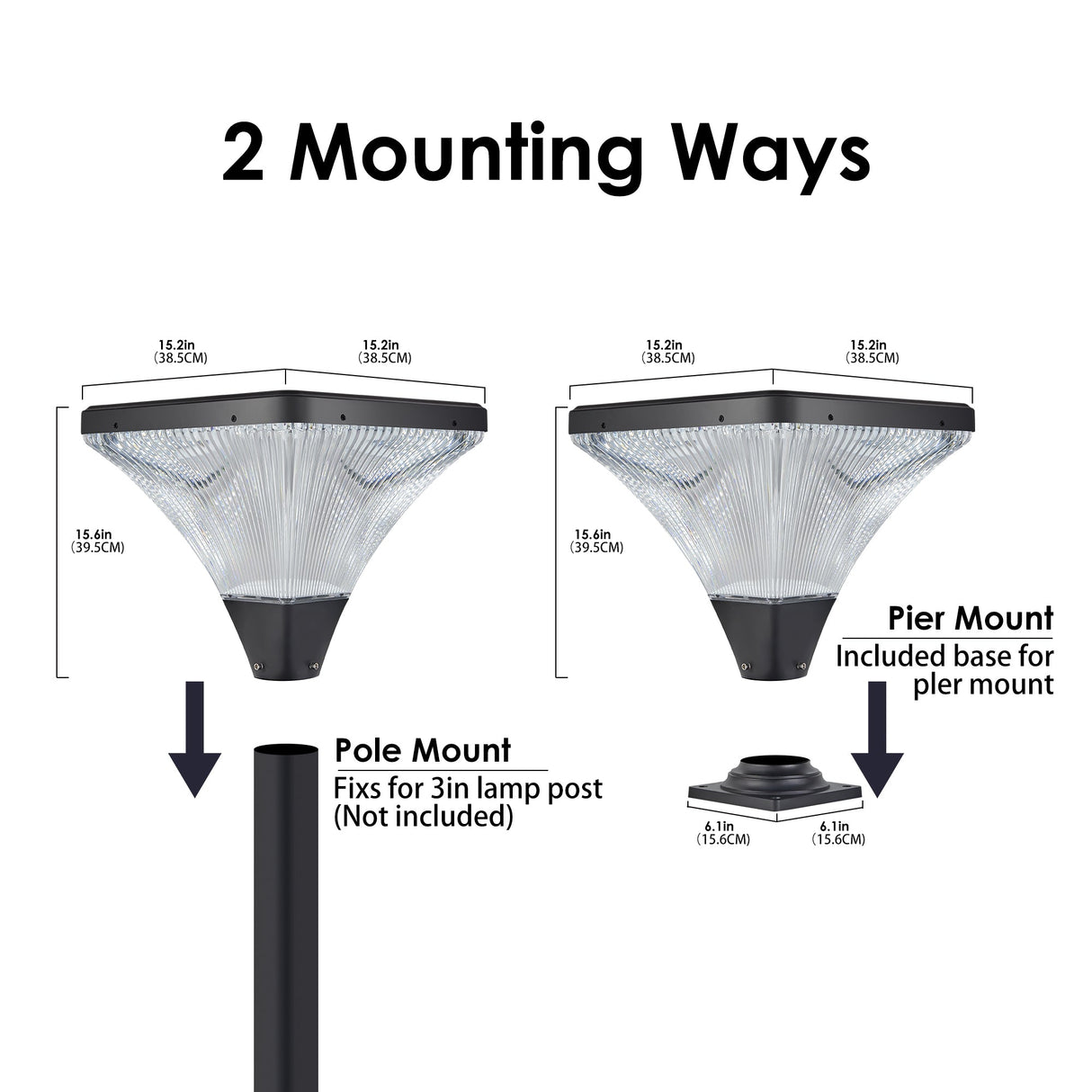 15" Black Outdoor Post Light - LED with Remote Control