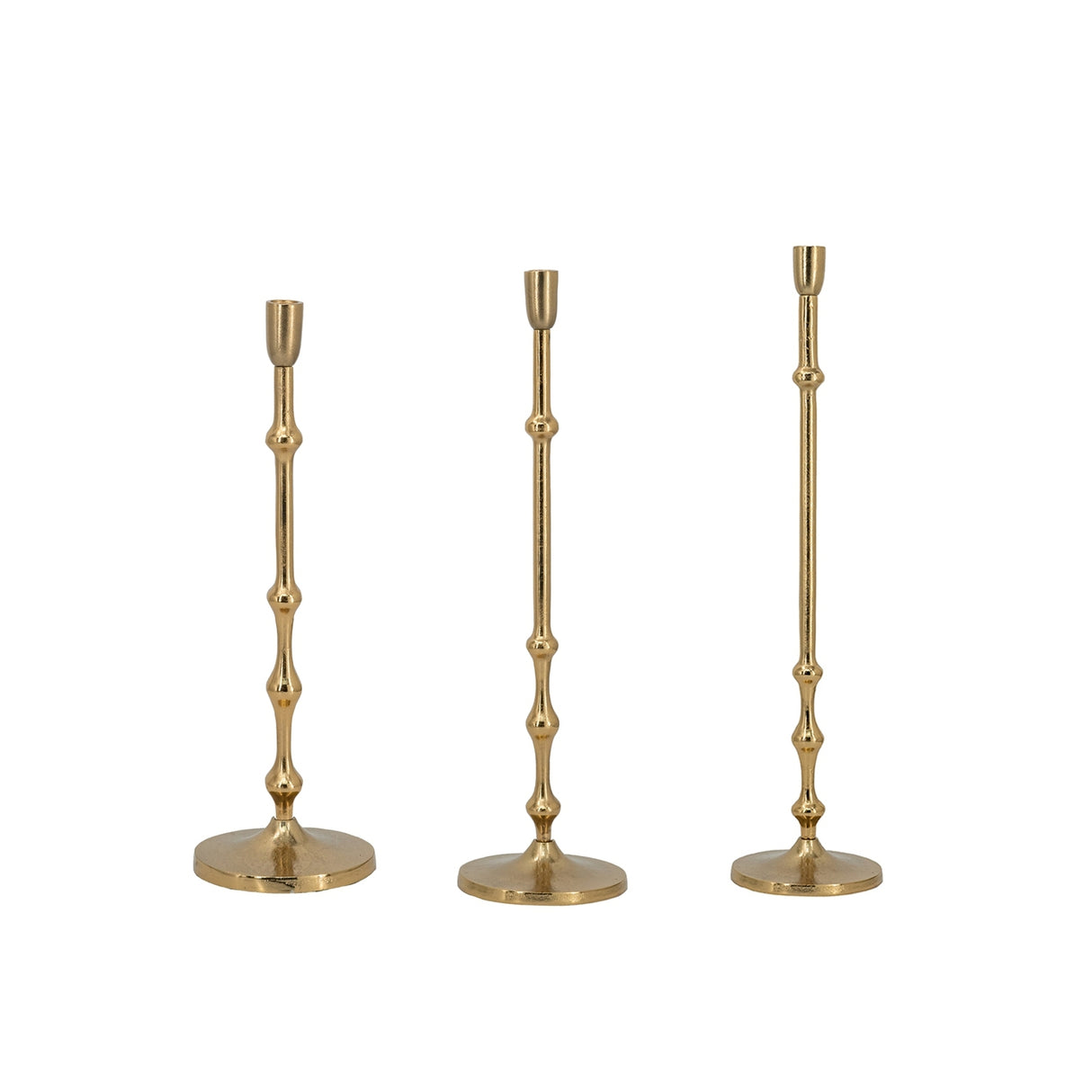 Set-of-3,-Slender-Aluminum-Taper-Candle-Holder-with-Bead-Accents,-Bronze-Candle-Holders