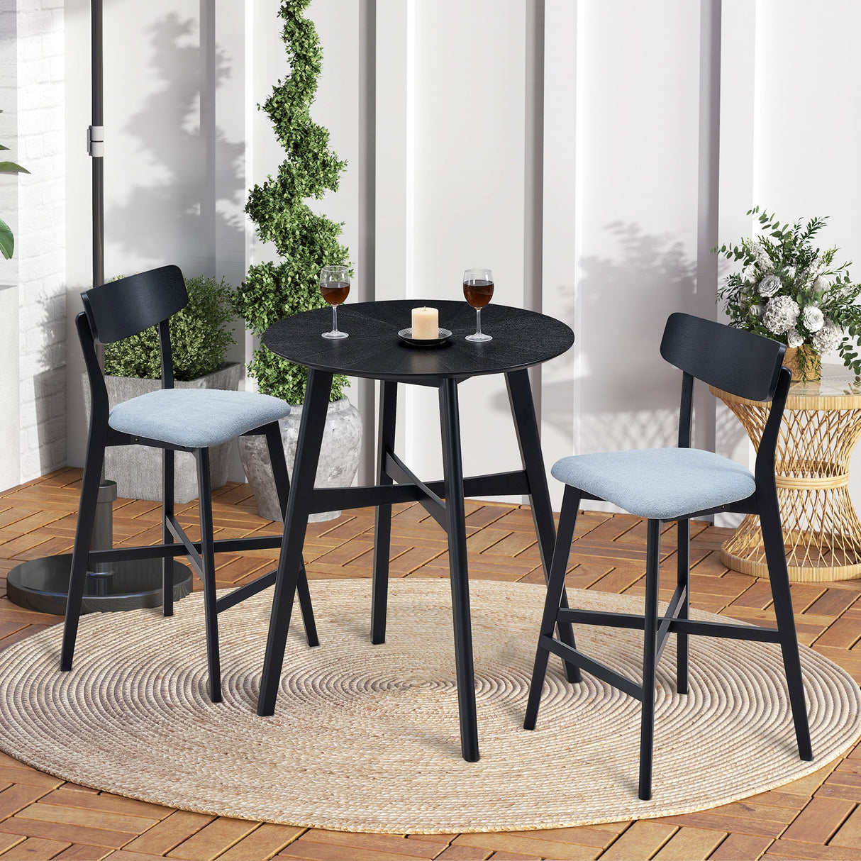 Wooden Bar Chairs Set of 2, Modern Soft Upholstered Kitchen Island Chairs