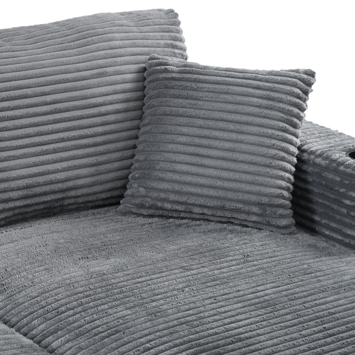 Oversized Loveseat Chaise With 2 USB Ports, 2 Cup Holders And 2 Throw Pillows