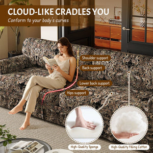 Luxuriously Comfortable Cloud Couch Sofa With Elegant Rolled Arms & Pleated Skirt Design