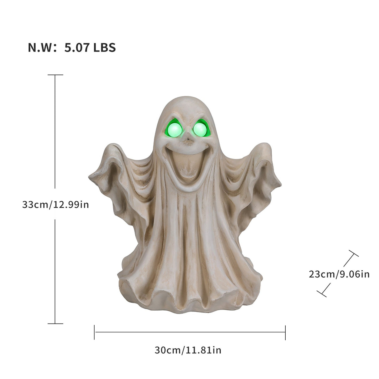 Halloween Ghost Figurine - LED Light Up with Glowing Eyes