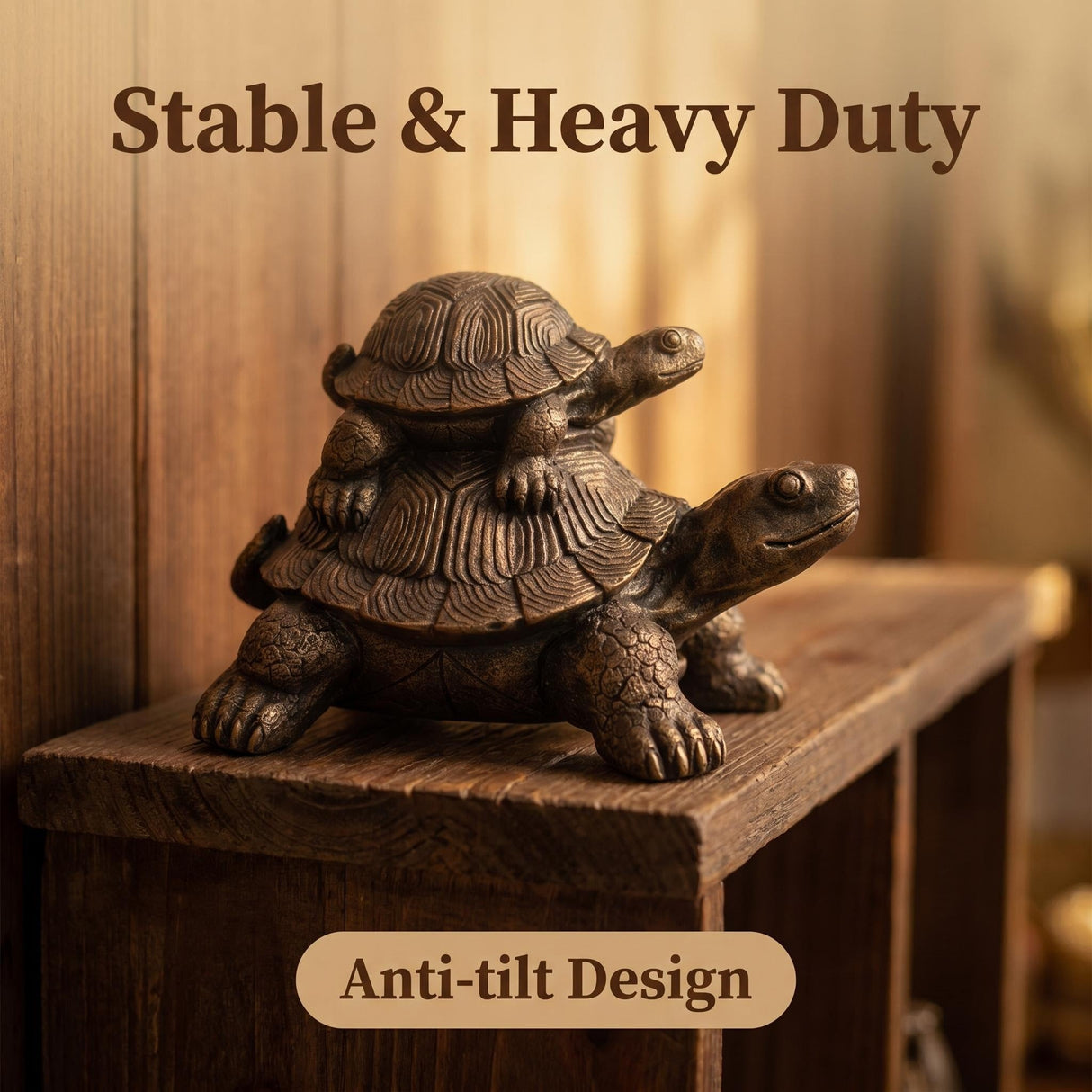 19'' Vintage Bronze Stacked Turtle Statue