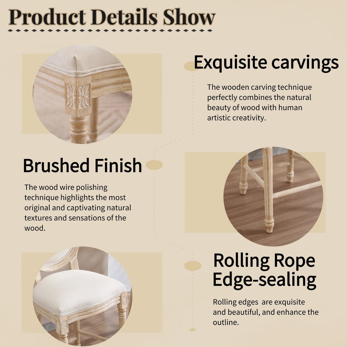 French Country 26'' Height Bar Chairs Set of 2