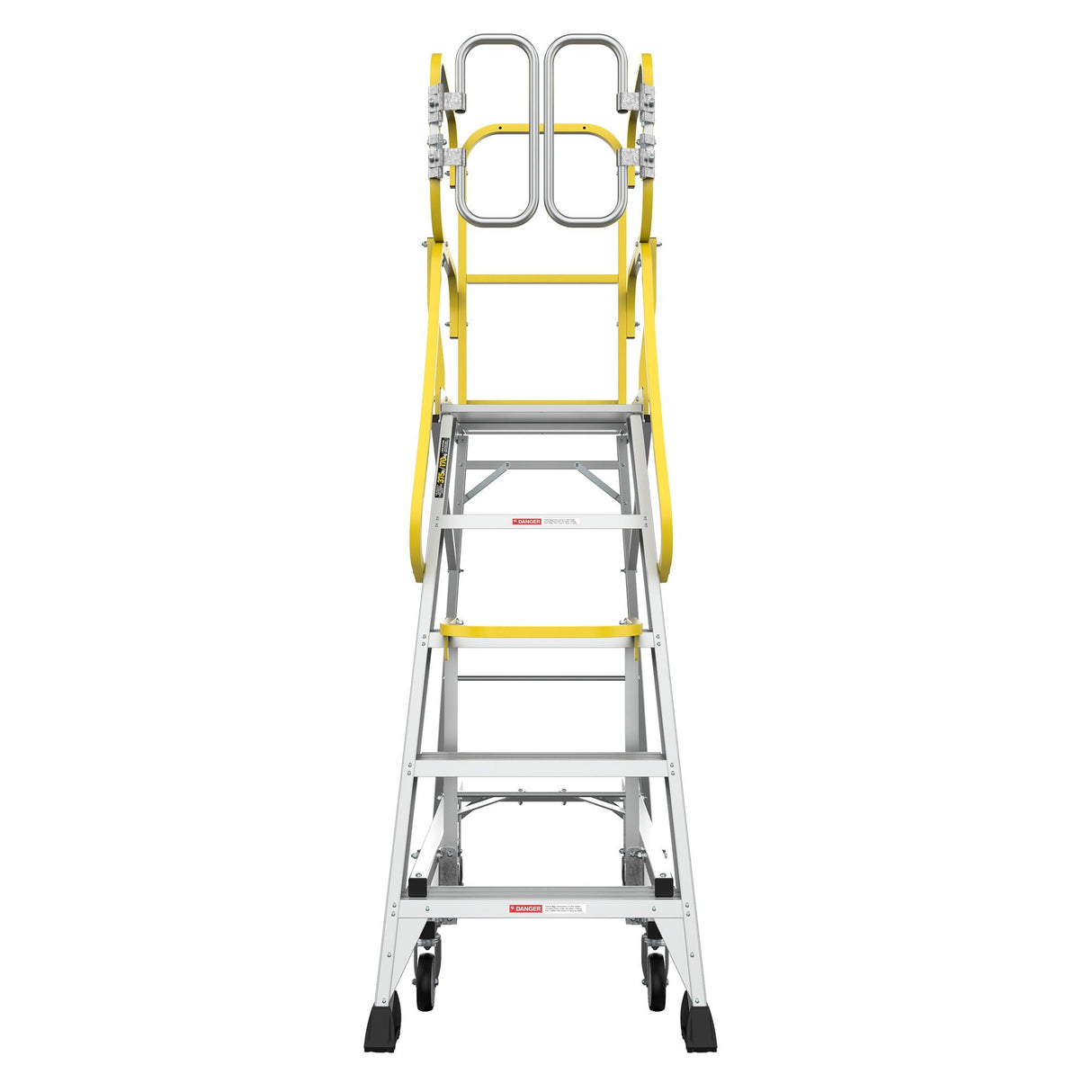 Heavy Duty Aluminum Rolling Platform Ladder with Steps, 375lbs Capacity
