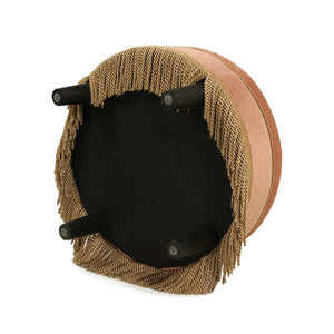 Yolanda 24" Round Upholstered Accent Ottoman, Peach Orange Velvet with Gold Trim