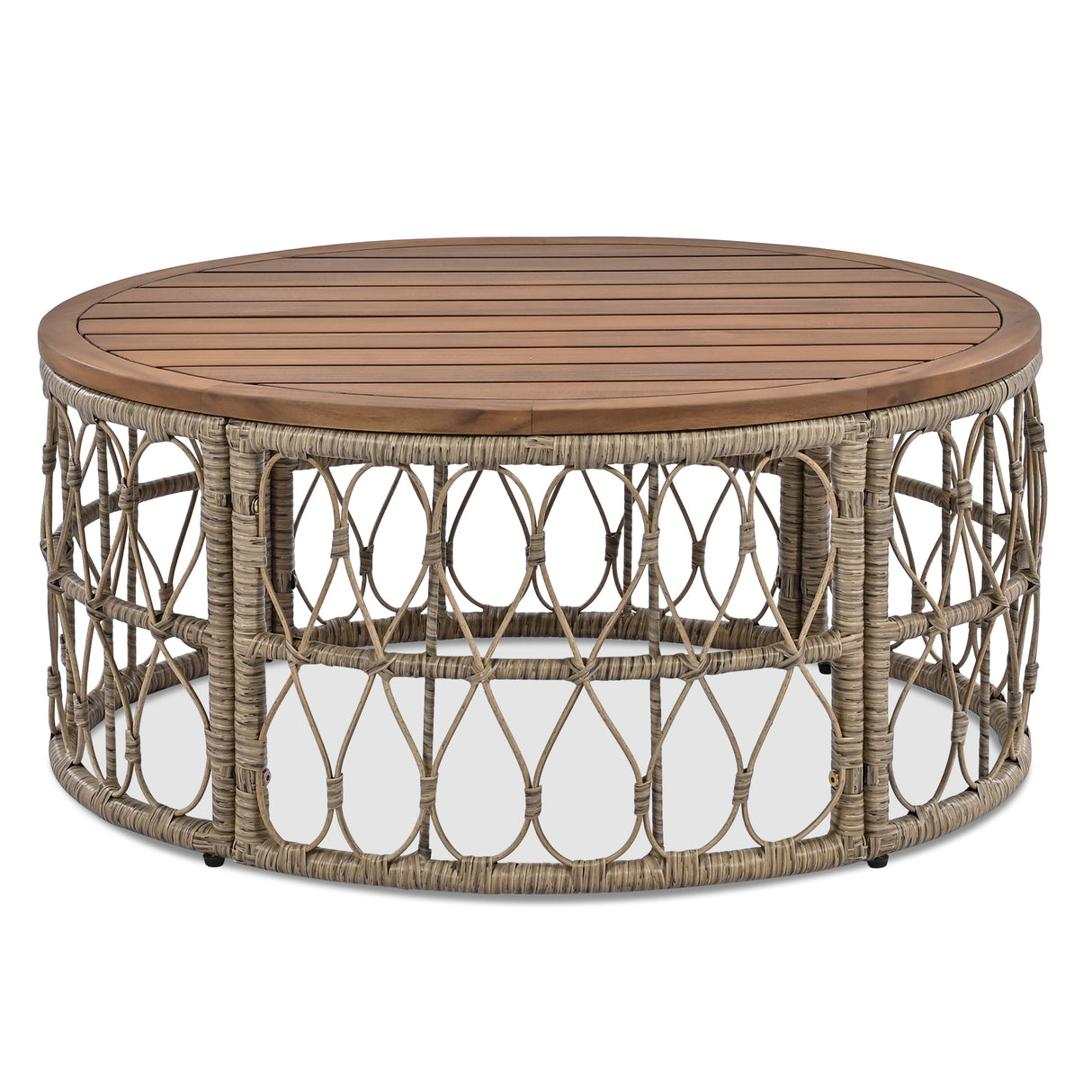 4 Piece Bohemian Wicker Chat Set With Acacia Wood Table